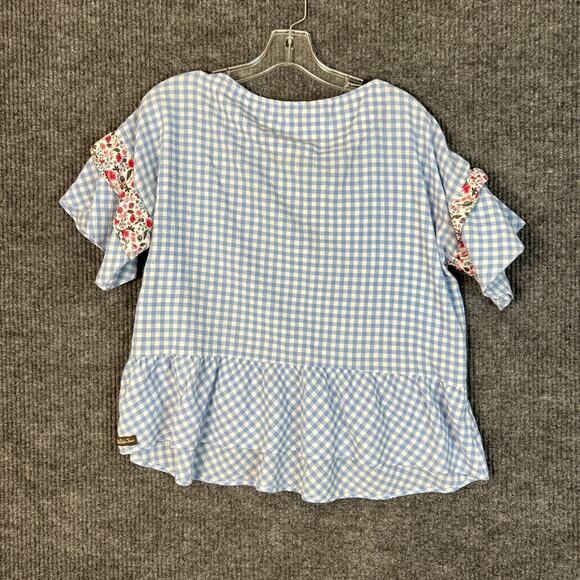 Matilda Jane Womens Gingham Plaid Floral Preppy Blouse Top Size Large Bohemian - Picture 2 of 9